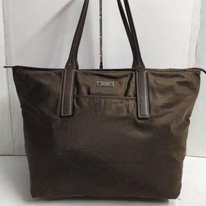 Tumi Dark Brown Nylon Shoulder Bag Large Purse Outside Slip Pocket on the Back